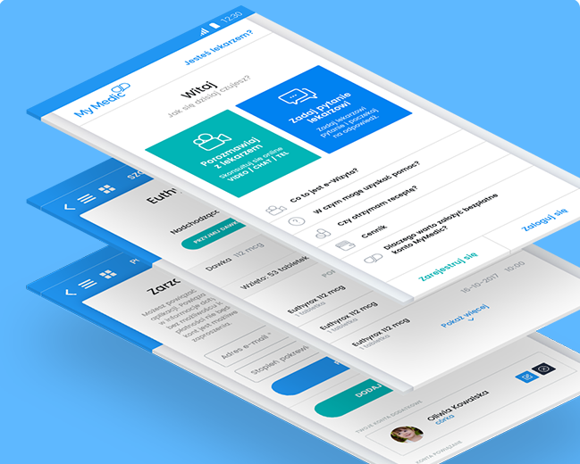My Medic — ekrany aplikacji mobilnej i webowej